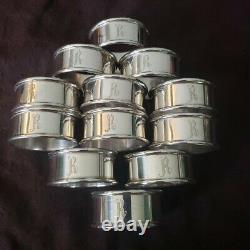 ALVIN Sterling Silver Set 6 Round NAPKIN RING R Monogram 2 Sets available