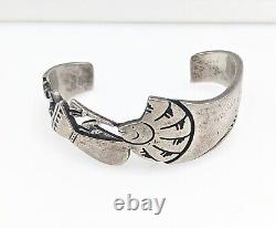 ALVIN VANDEVER Stamped Sterling Silver Kokopelli Navajo Cuff Bracelet