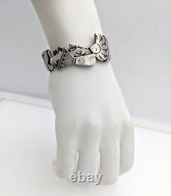 ALVIN VANDEVER Stamped Sterling Silver Kokopelli Navajo Cuff Bracelet