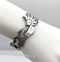 ALVIN VANDEVER Stamped Sterling Silver Kokopelli Navajo Cuff Bracelet