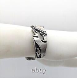 ALVIN VANDEVER Stamped Sterling Silver Kokopelli Navajo Cuff Bracelet