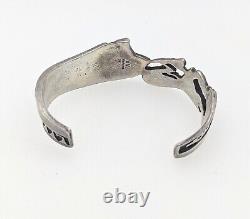 ALVIN VANDEVER Stamped Sterling Silver Kokopelli Navajo Cuff Bracelet