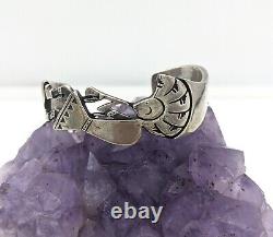 ALVIN VANDEVER Stamped Sterling Silver Kokopelli Navajo Cuff Bracelet