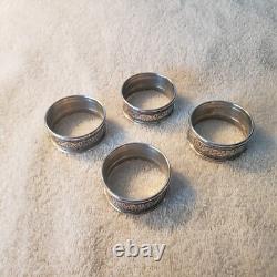 ALVIN sterling Silver set 4 Round NAPKIN RINGS Bead & Scroll Decoration No Mono