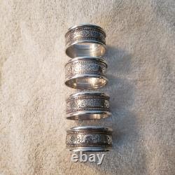 ALVIN sterling Silver set 4 Round NAPKIN RINGS Bead & Scroll Decoration No Mono