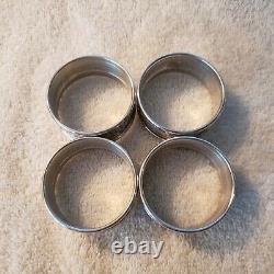 ALVIN sterling Silver set 4 Round NAPKIN RINGS Bead & Scroll Decoration No Mono