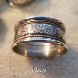 ALVIN sterling Silver set 4 Round NAPKIN RINGS Bead & Scroll Decoration No Mono