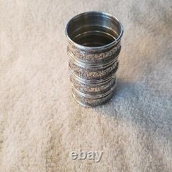 ALVIN sterling Silver set 4 Round NAPKIN RINGS Bead & Scroll Decoration No Mono