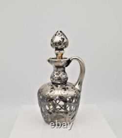 Alvin. 999 Fine Silver Overlay Claret Jug with Stopper 9 inch Grapes and Leaves