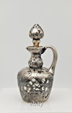 Alvin. 999 Fine Silver Overlay Claret Jug with Stopper 9 inch Grapes and Leaves