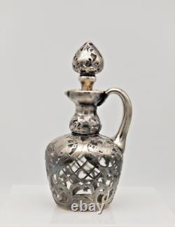 Alvin. 999 Fine Silver Overlay Claret Jug with Stopper 9 inch Grapes and Leaves