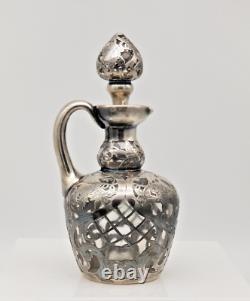 Alvin. 999 Fine Silver Overlay Claret Jug with Stopper 9 inch Grapes and Leaves