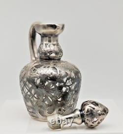 Alvin. 999 Fine Silver Overlay Claret Jug with Stopper 9 inch Grapes and Leaves