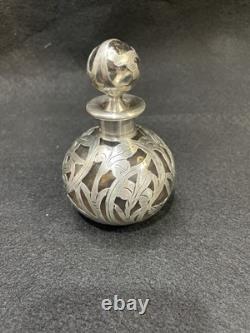 Alvin. 999 Silver Overlay Perfume Scent Bottle Art Nouveau 4 with top
