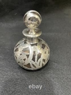Alvin. 999 Silver Overlay Perfume Scent Bottle Art Nouveau 4 with top