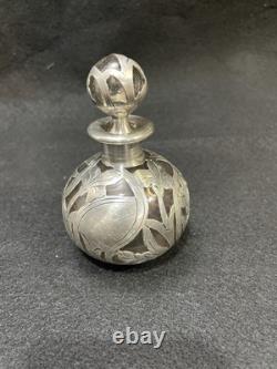 Alvin. 999 Silver Overlay Perfume Scent Bottle Art Nouveau 4 with top