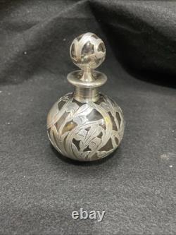 Alvin. 999 Silver Overlay Perfume Scent Bottle Art Nouveau 4 with top