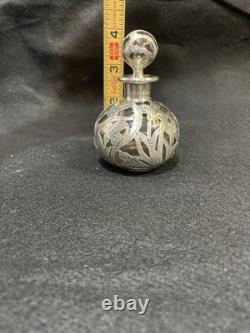 Alvin. 999 Silver Overlay Perfume Scent Bottle Art Nouveau 4 with top