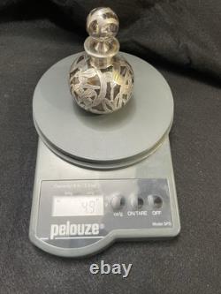 Alvin. 999 Silver Overlay Perfume Scent Bottle Art Nouveau 4 with top