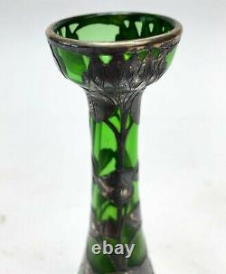 Alvin 999 Sterling Silver Green Glass 6.3 Tall Vase