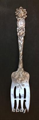 Alvin Bridal Rose Cold Meat Serving Fork Sterling Silver E Monogram 7 3/4