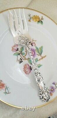 Alvin Bridal Rose Sterling Silver Cold Meat Serving Fork Mono F 9