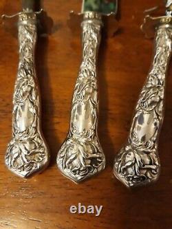 Alvin Bridal Rose Sterling Silver Handle Carving Set of 3 Large 14 3/8