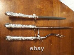 Alvin Bridal Rose Sterling Silver Handle Carving Set of 3 Large 14 3/8