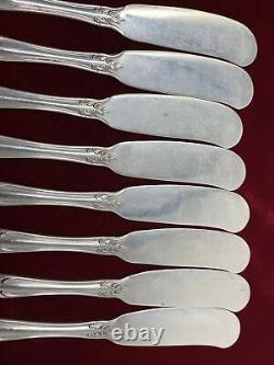 Alvin Chateau Rose Sterling Silver Flat Butter Knives NO Monogram SET OF 8