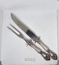 Alvin Chateau Rose Sterling Silver Roast Carving Set 10 Knife