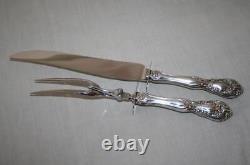 Alvin Chateau Rose Sterling Silver Stainless Large 2 pc Roast Carving Set #2672