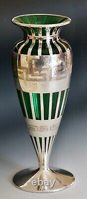 Alvin Co. Sterling Silver Overlay 10 tall Art Deco vase SUPERB condition