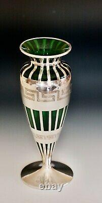 Alvin Co. Sterling Silver Overlay 10 tall Art Deco vase SUPERB condition