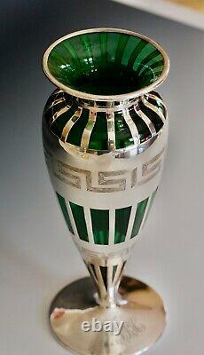 Alvin Co. Sterling Silver Overlay 10 tall Art Deco vase SUPERB condition