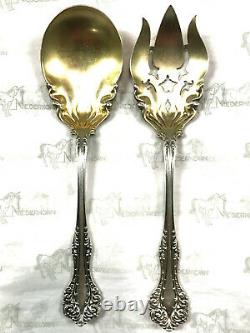 Alvin Florentine Sterling Table Serving Spoon & Fork Set (Salad) 7 1/4 no mono