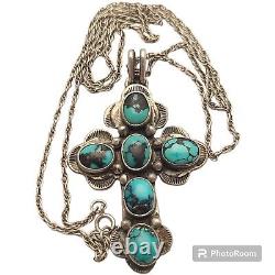 Alvin Fuson NAVAJO STERLING SILVER Cloud MOUNTAIN TURQUOISE CROSS PENDANT