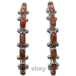 Alvin Hughte, Earring, Coral, Sterling Silver, Zuni Handmade, 1