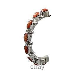 Alvin Hughte, Earring, Coral, Sterling Silver, Zuni Handmade, 1