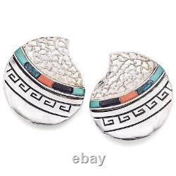 Alvin & Lula Begay Navajo Sterling Silver Turquoise, Onyx, Red Coral Earrings