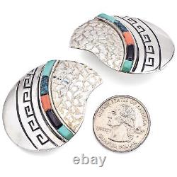 Alvin & Lula Begay Navajo Sterling Silver Turquoise, Onyx, Red Coral Earrings