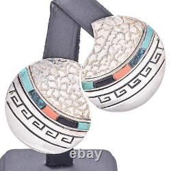 Alvin & Lula Begay Navajo Sterling Silver Turquoise, Onyx, Red Coral Earrings