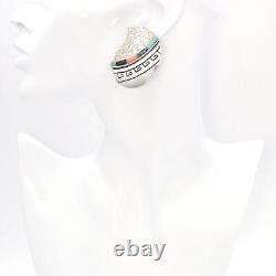 Alvin & Lula Begay Navajo Sterling Silver Turquoise, Onyx, Red Coral Earrings