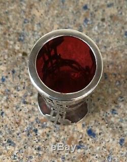 Alvin Mfg. Co Cranberry & Sterling Silver Overlay Vase