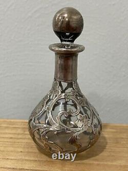 Alvin Mfg. Co Sterling Silver Overlay Perfume Scent Bottle with Floral Decoration