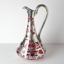 Alvin Mfg Co Sterling Silver overlay mounted Cranberry red glass Decanter