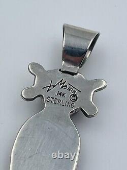 Alvin Monte Vintage Sterling Silver & 14k Gold Coral Turquoise Pendant