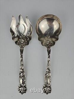 Alvin Sterling Bridal Rose Serving Spoon & Trident Fork