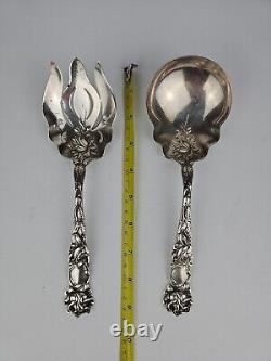 Alvin Sterling Bridal Rose Serving Spoon & Trident Fork