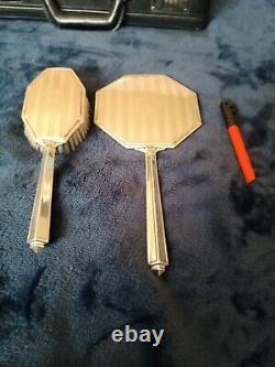 Alvin Sterling Silver Art Deco Mirror And Brush Set large heavy STERLING