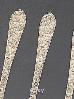 Alvin Sterling Silver Bridal Bouquet Repousse Floral 8 Butter Knife Spreaders
